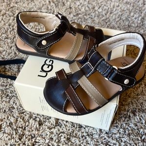 INFANT TODDLER UGG SANDAL KOLDING STOUT BROWN BEIGE FAUX LEATHER 1090267I 6/7